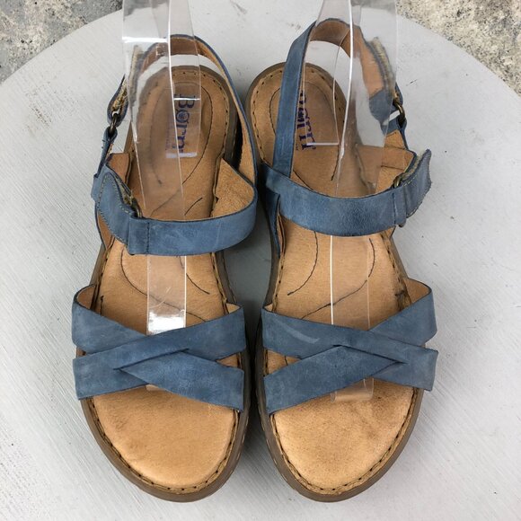 Born Women's Size 8 Jamez Blue Leather Open Toe Ankle Strap Casual Sandals - Picture 3 of 15